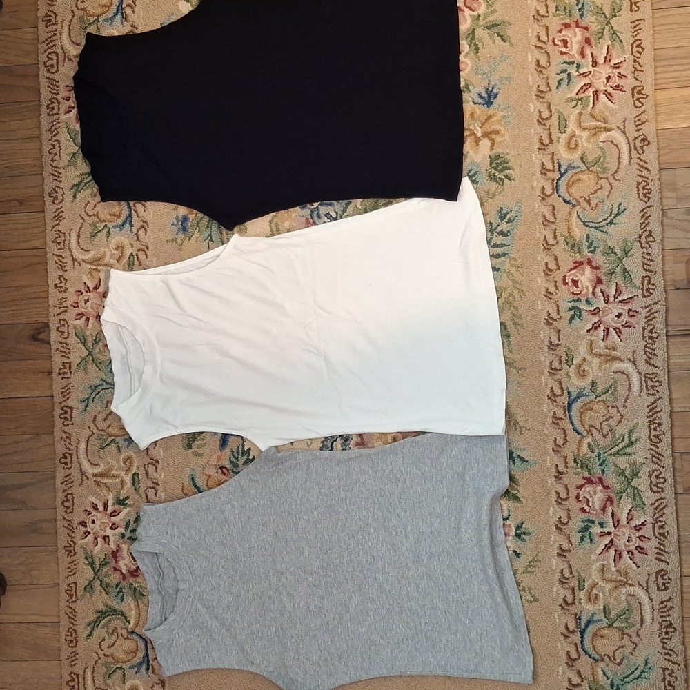Set of Three Sleeveless Tops - Gray, Black, and White